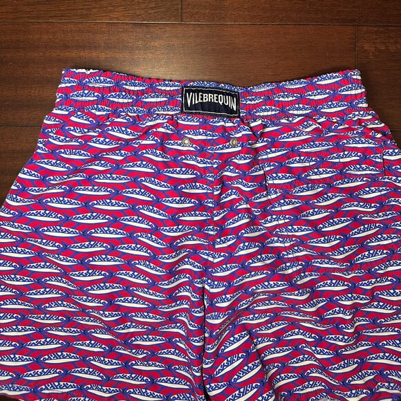 Vilebrequin Men’s Swim Shorts – Red & Blue Pattern – Size Large - Picture 6 of 9